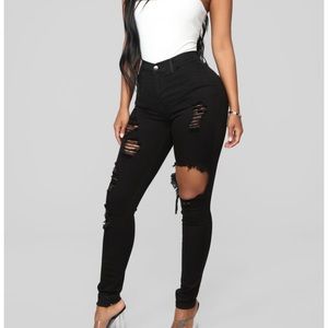 Fashion Nova - High Waisted Black Ripped Jeans